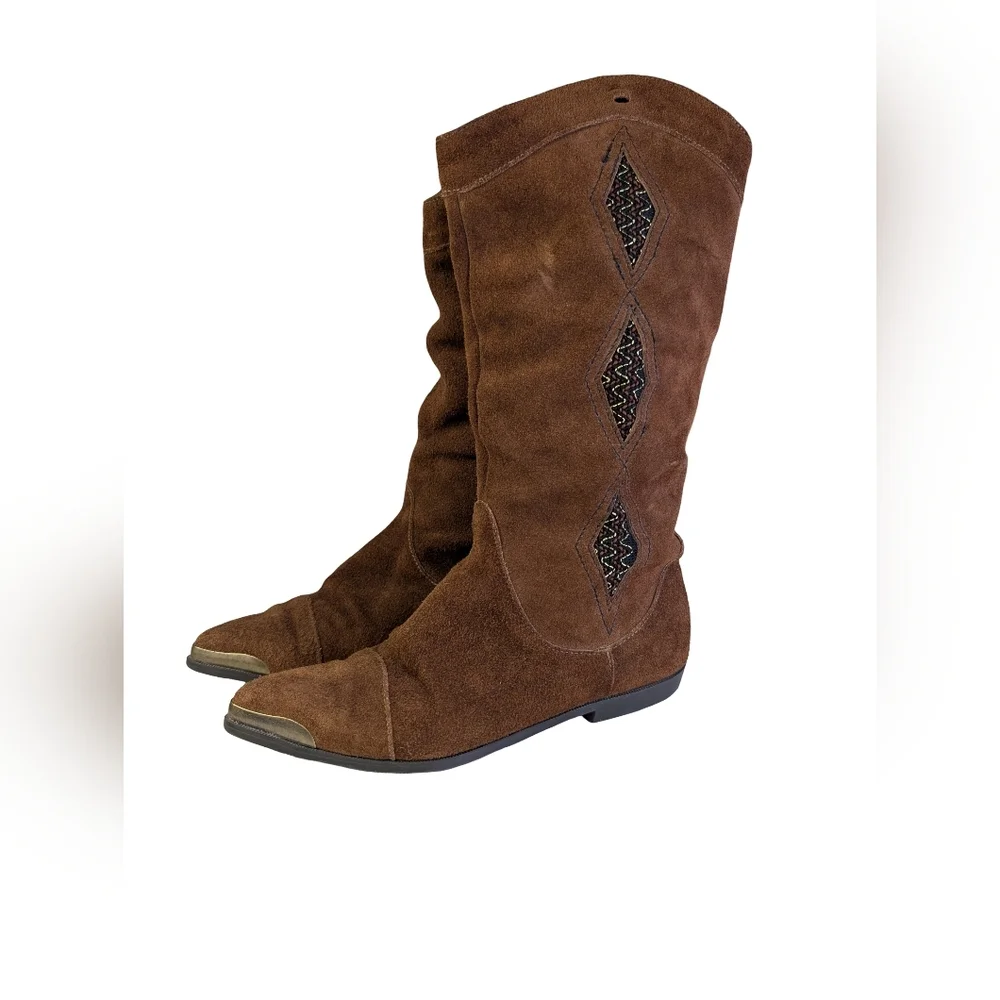 Vintage Brown Suede Western Boho Boots | Metal Toe Caps | Made In Canada | 6/6.5 - Picture 3 of 8